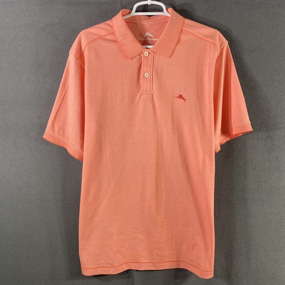 Tommy Bahama Orange Regular L Men Polo Short Sleeve Beach Classic Hawaiian Knit